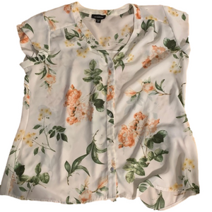 Le Chateau Floral Semi Sheer White Blouse Large